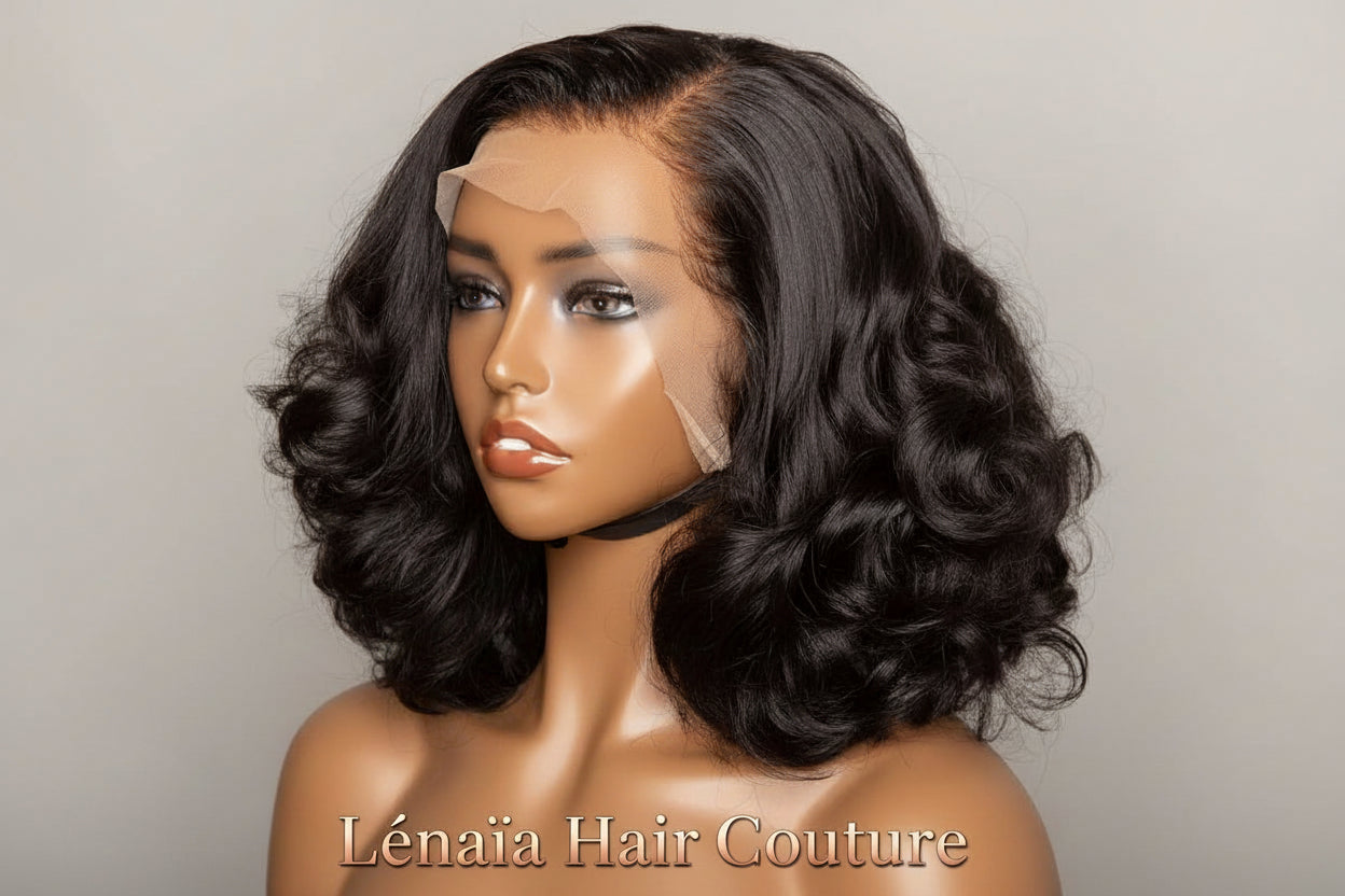 Perruque courte boucles Jerry Curl lace frontale sans colle